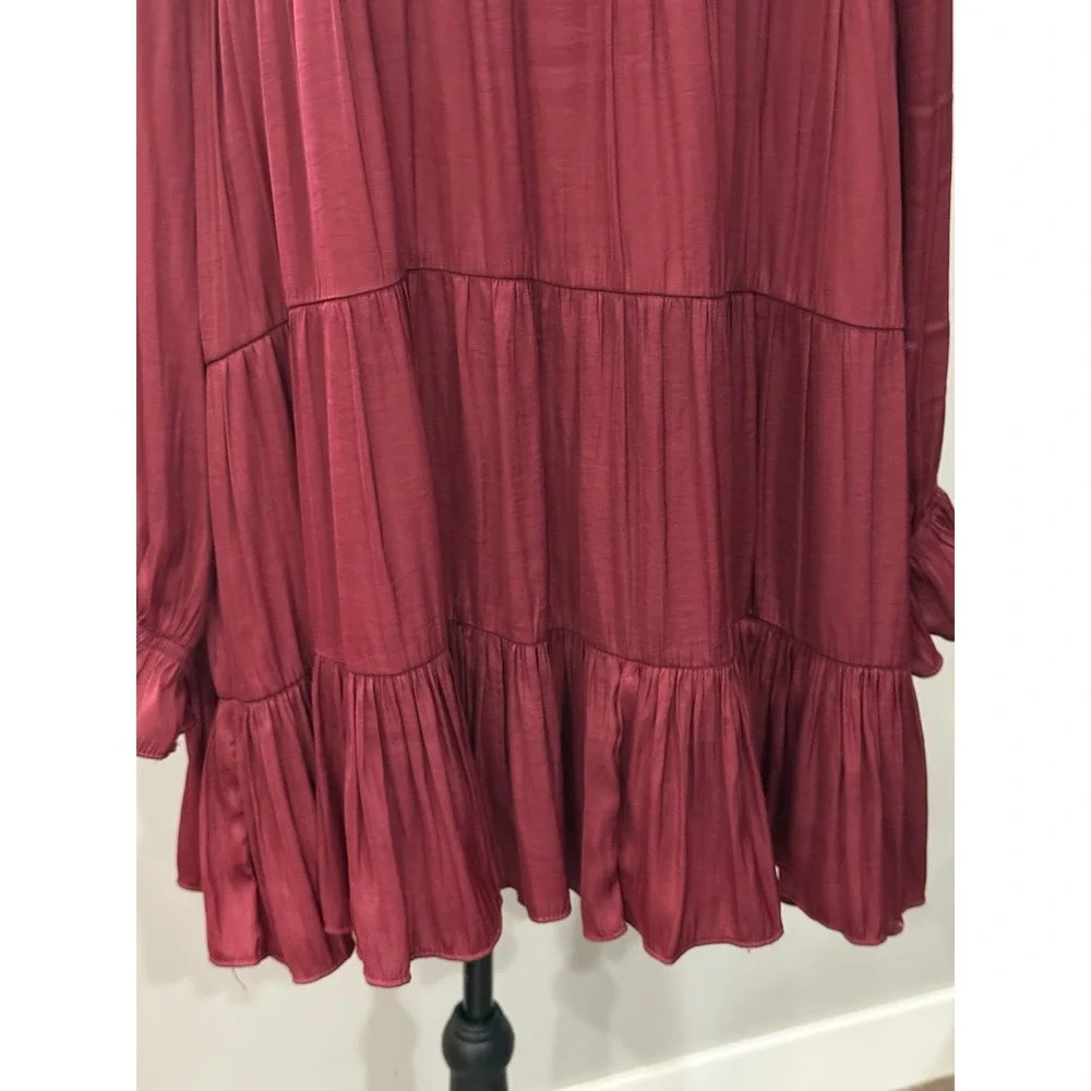 Maroon Tiered Mini Dress Boho‎ Chic Romantic Coquette L Flowy Dollette Feminine
